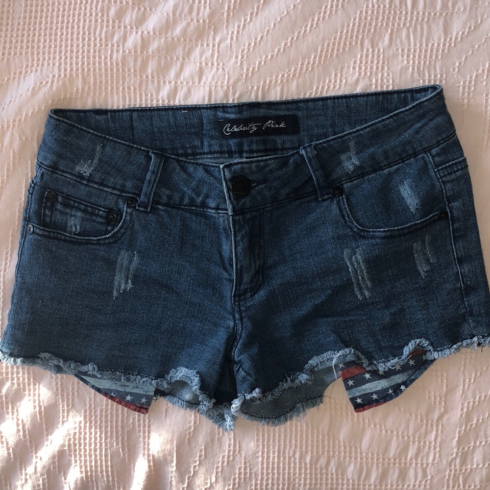 Denim Shorts American Flag Pockets